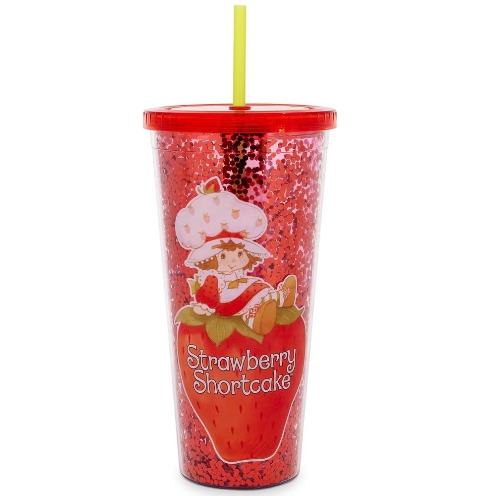 STRAWBERRY SHORTCAKE 32 OZ Confetti Carnival Water Tumbler Cold Cup Lid & Straw